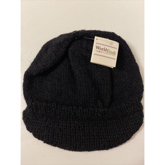 Ladies Fair Trade Handmade Nepal 100% Wool Beanie Hat Cap Set Of 2 Black Gray - Picture 4 of 9